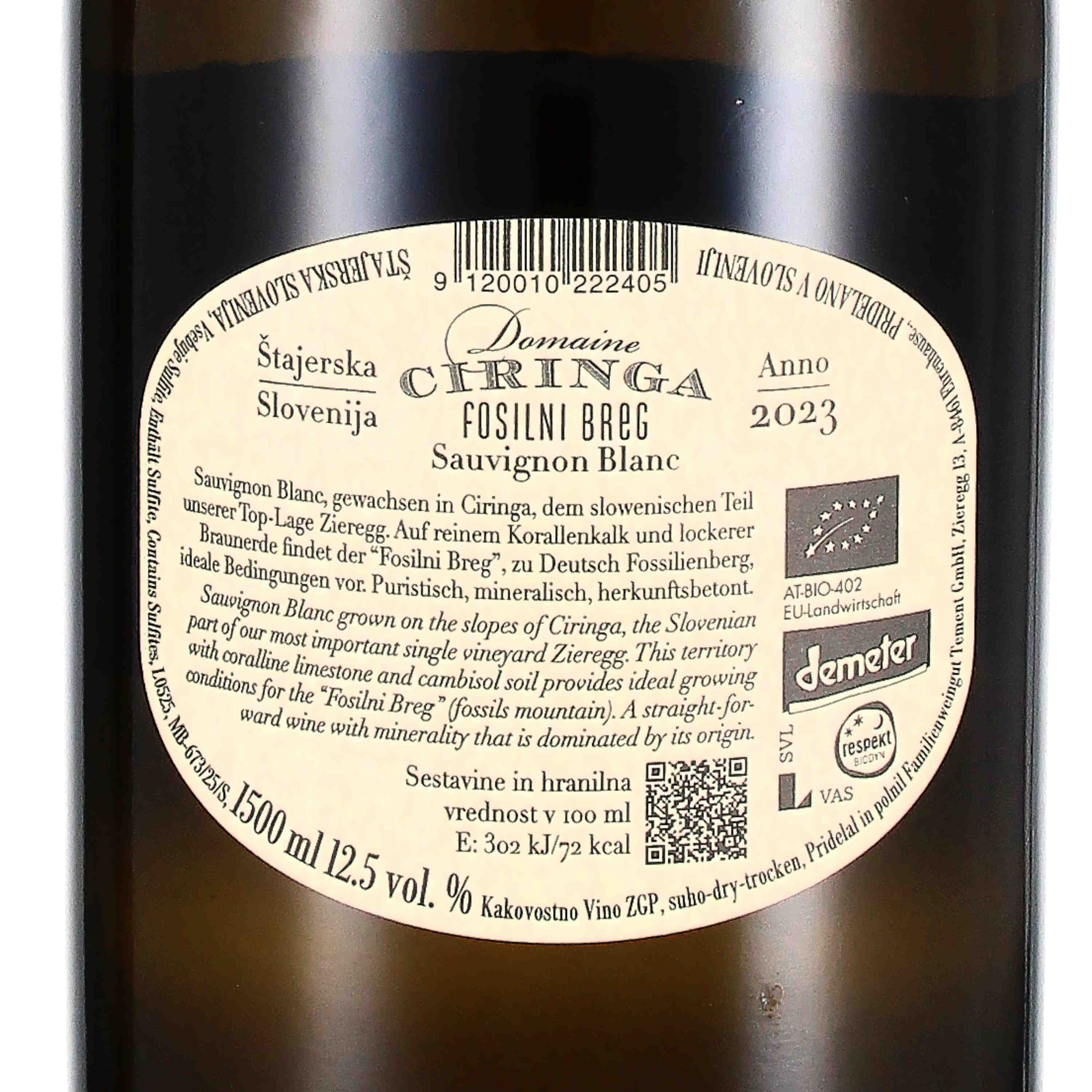Fosilni Breg Sauvignon Blanc Vrhunsko Vino ZGP 2023 (bio) - Magnum