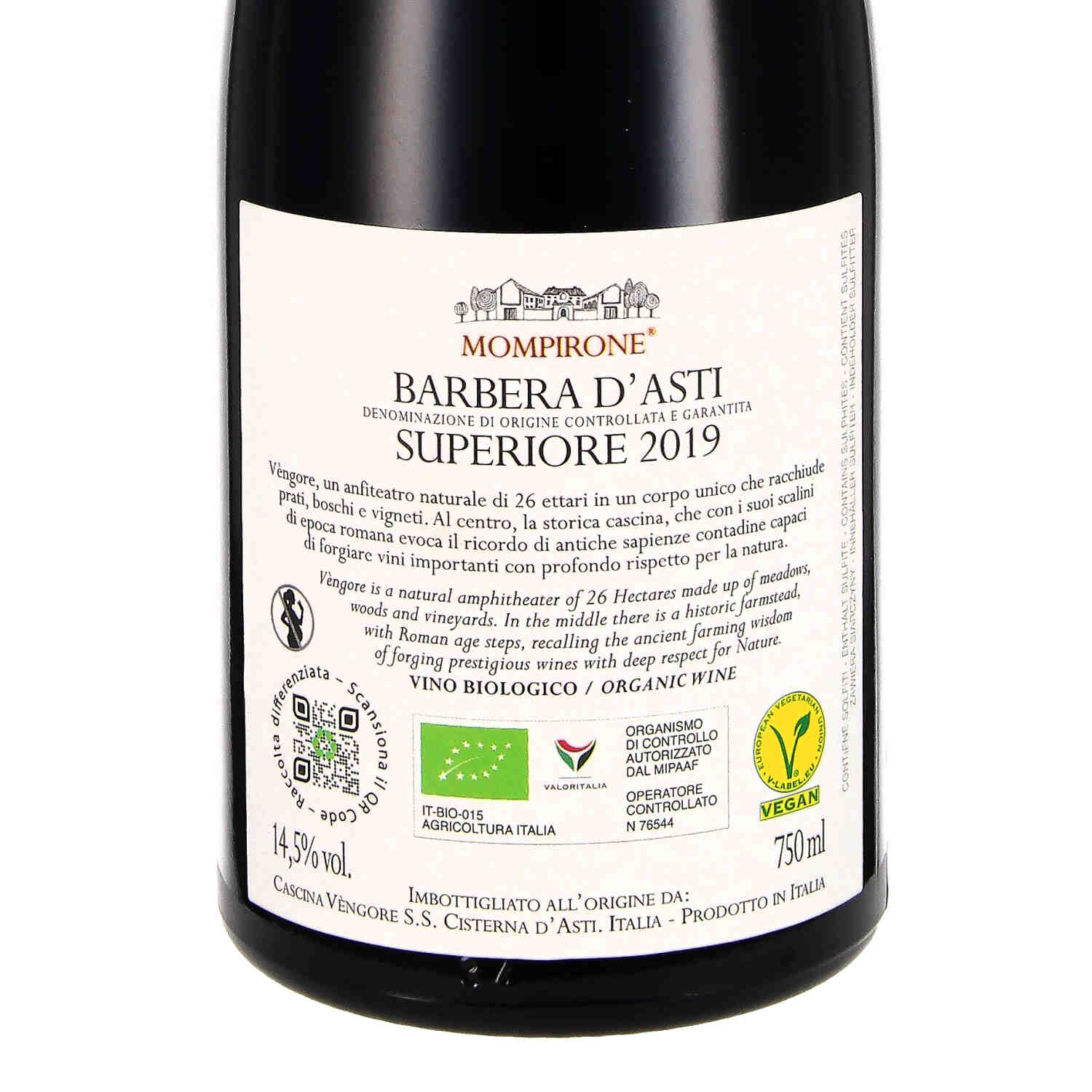 Barbera d'Asti Superiore Mompirone DOCG 2019 (bio)