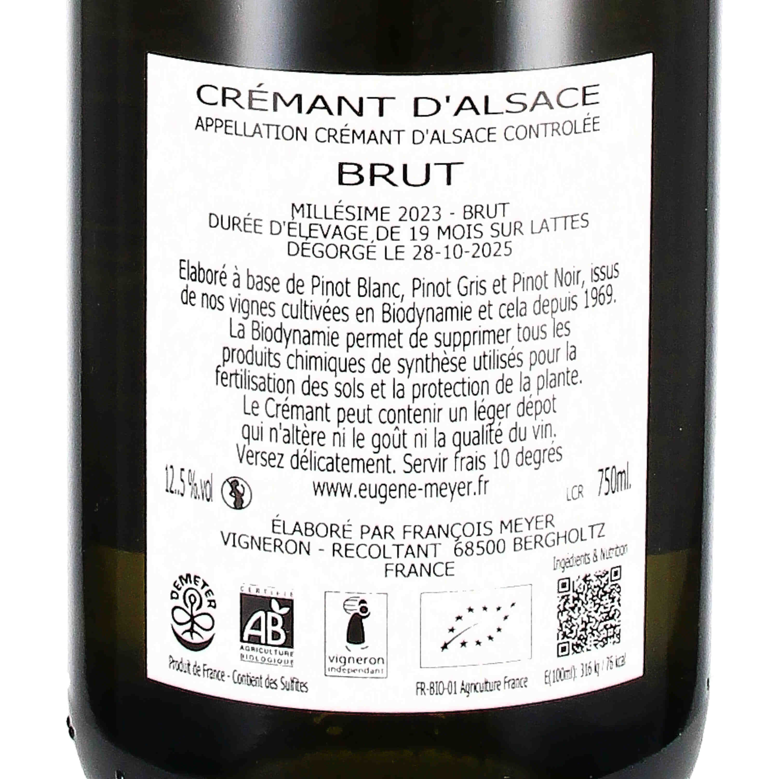 Crémant d'Alsace AOC Brut Millésime 2023 (bio)