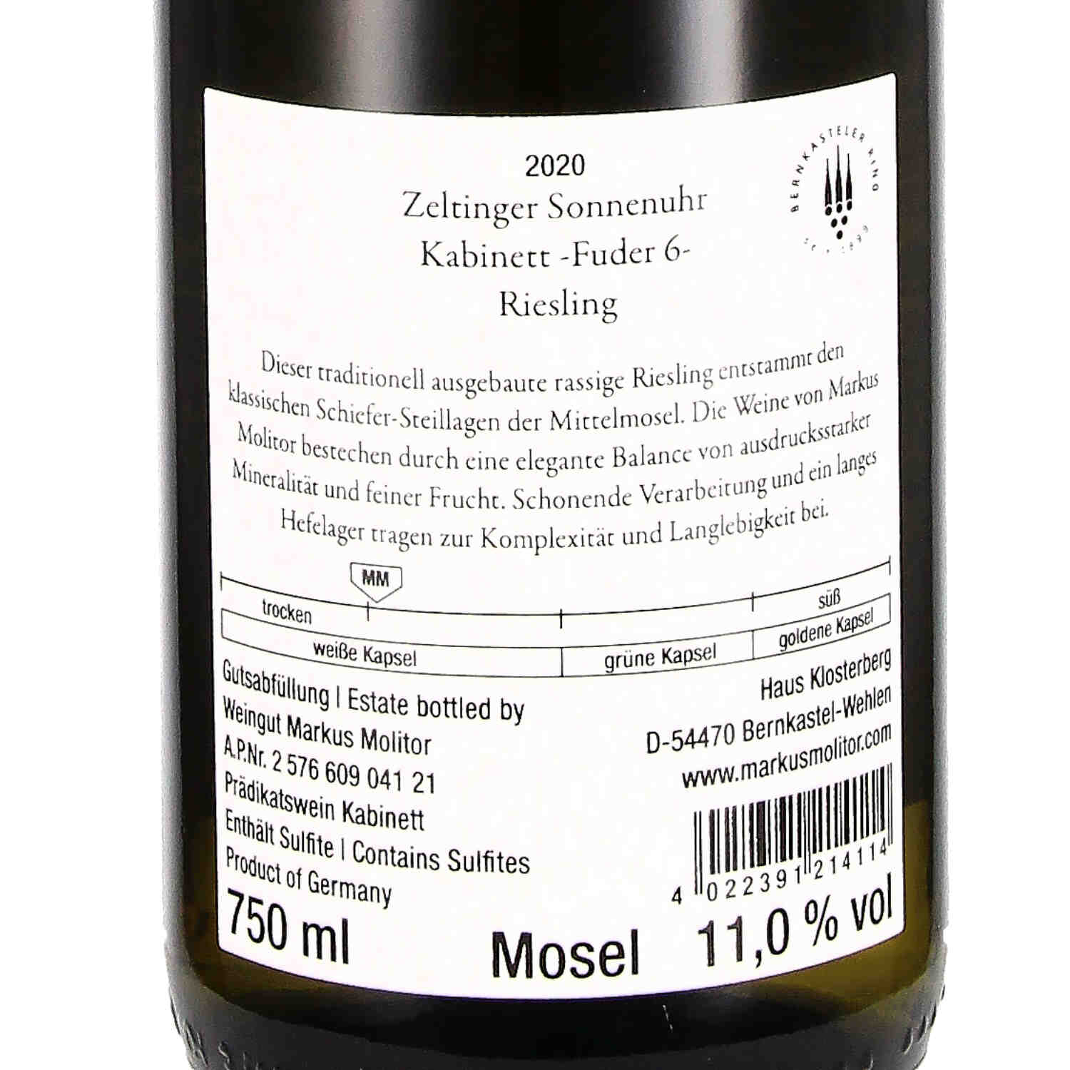 Riesling Kabinett tocken "Zeltinger Sonnenuhr - Fuder 6" 2020