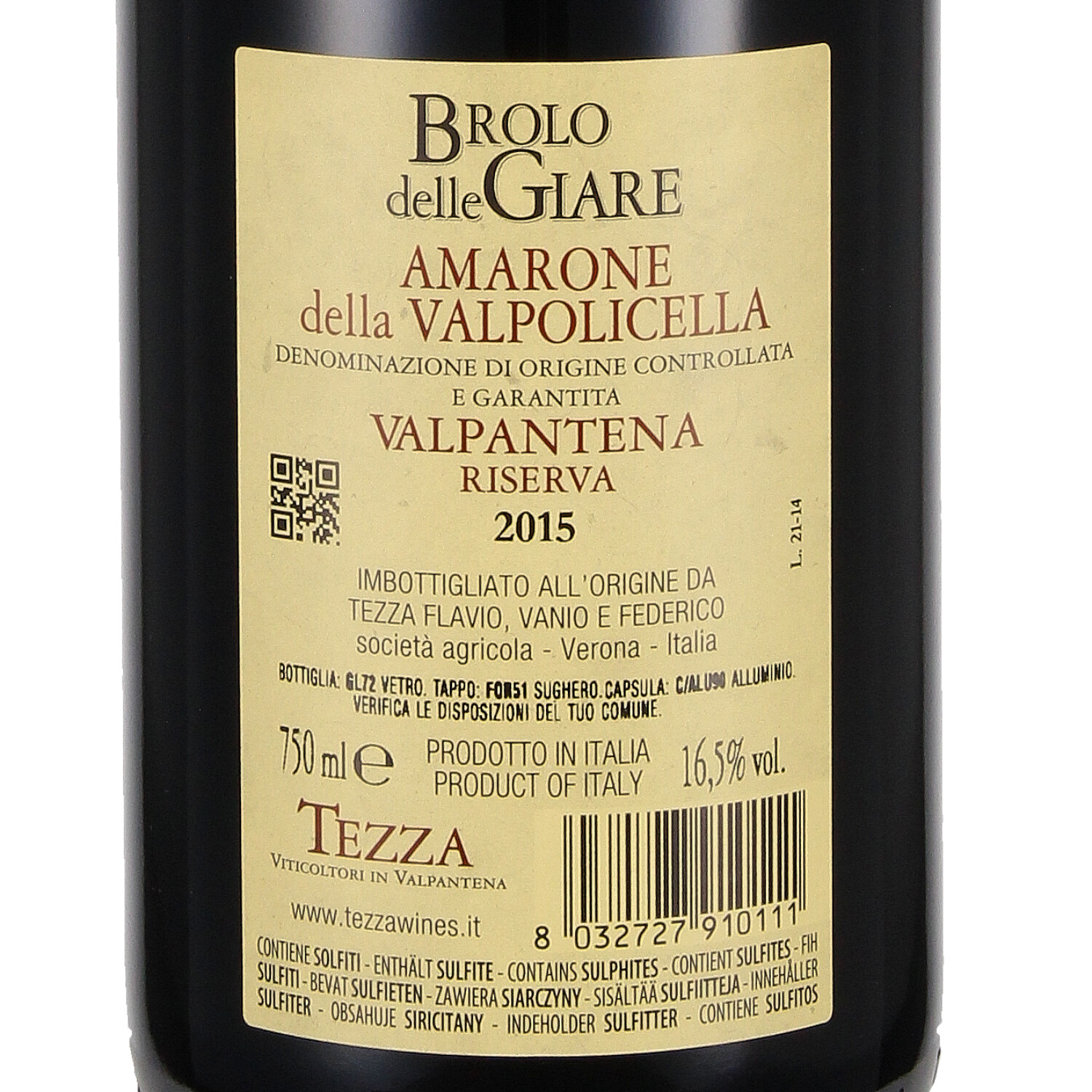 Tezza Amarone della Valpolicella DOC Riserva  Brolo delle Giare 2015