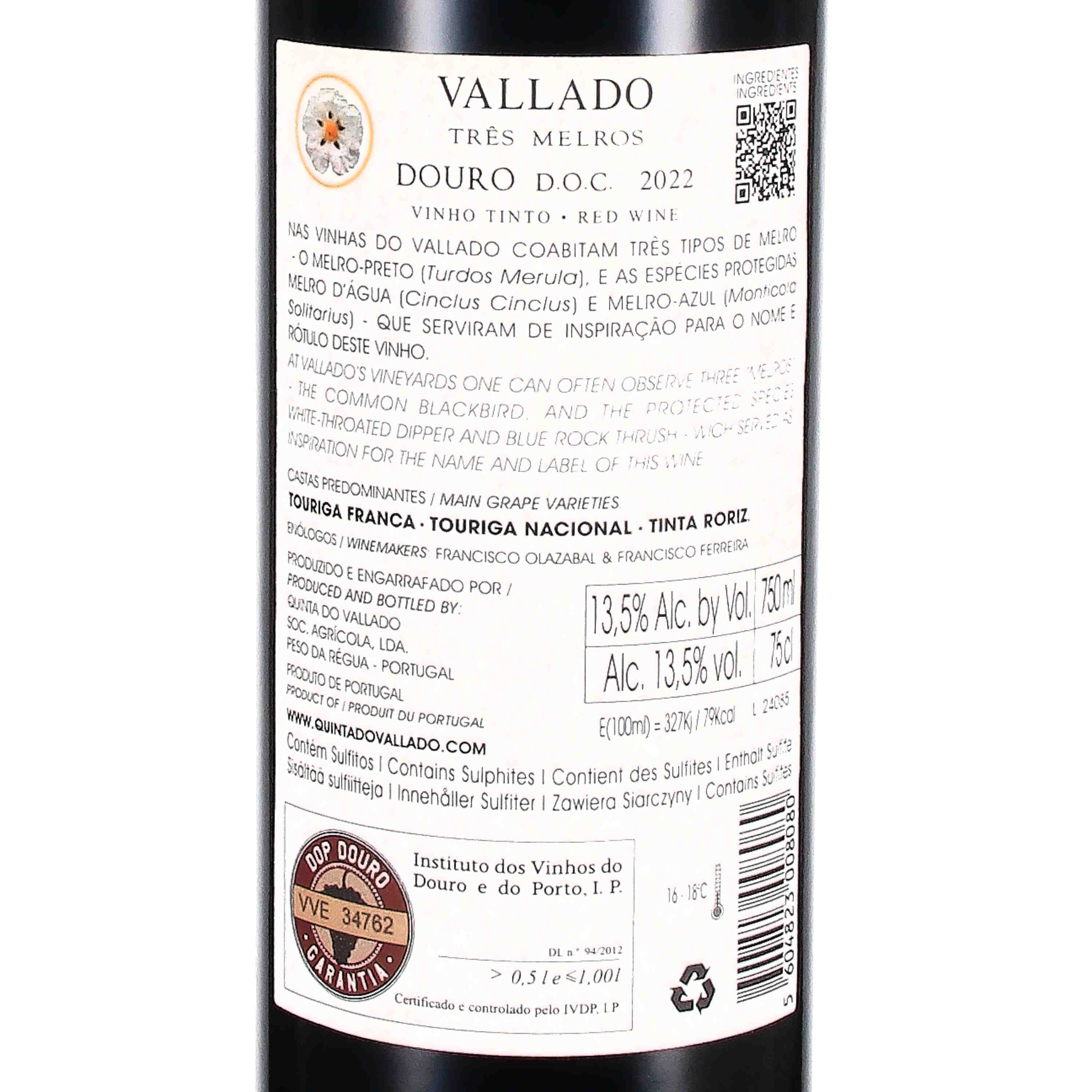Vallado "Três Melros" Douro Tinto DOC 2022