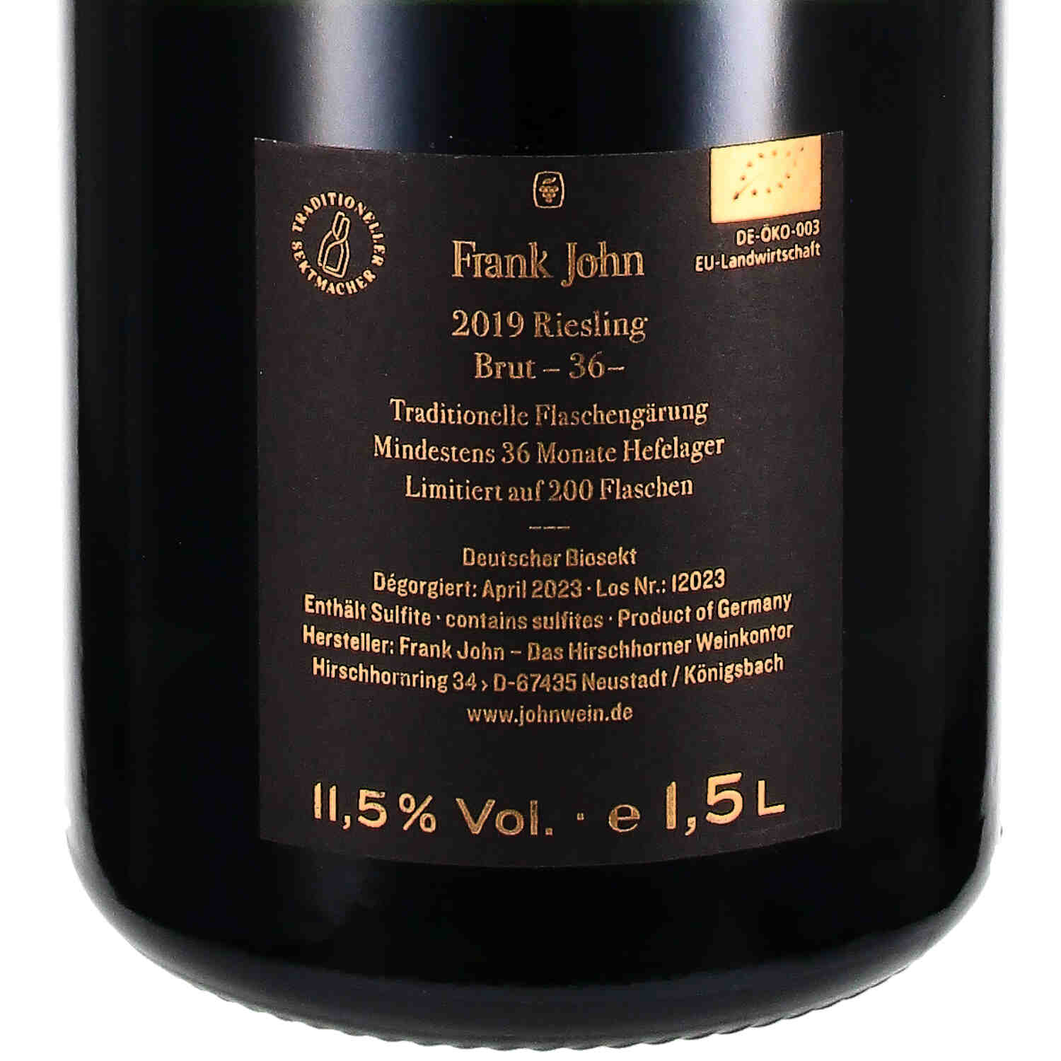 Riesling brut - 36 -, Sekt b.A.Pfalz  2019 (bio) - Magnum