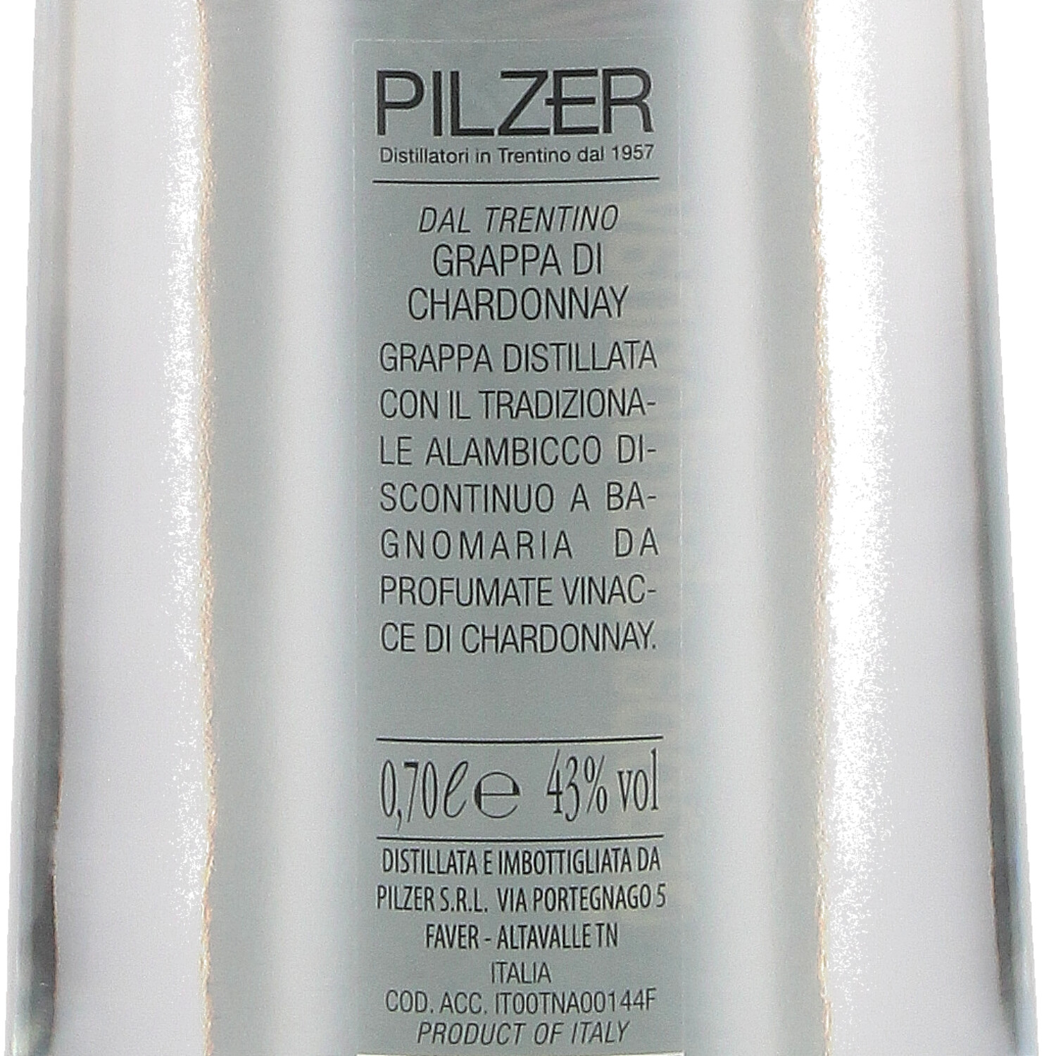 Grappa di Chardonnay 70 cl, 43% Vol. alc.