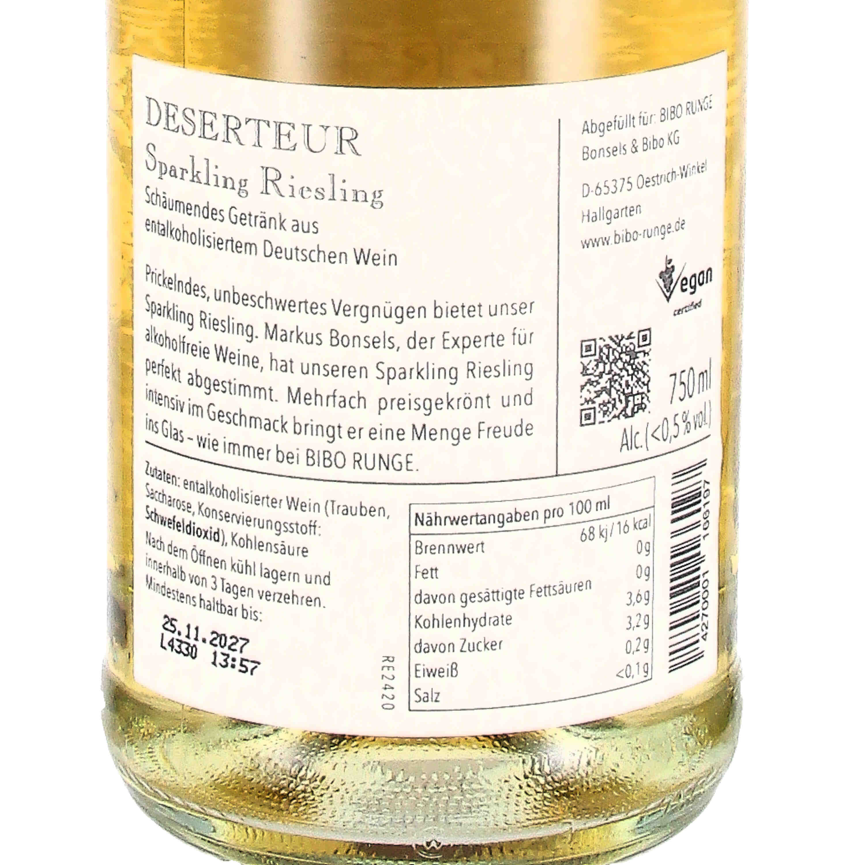 Sparkling Riesling Alkoholfrei "Deserteur"