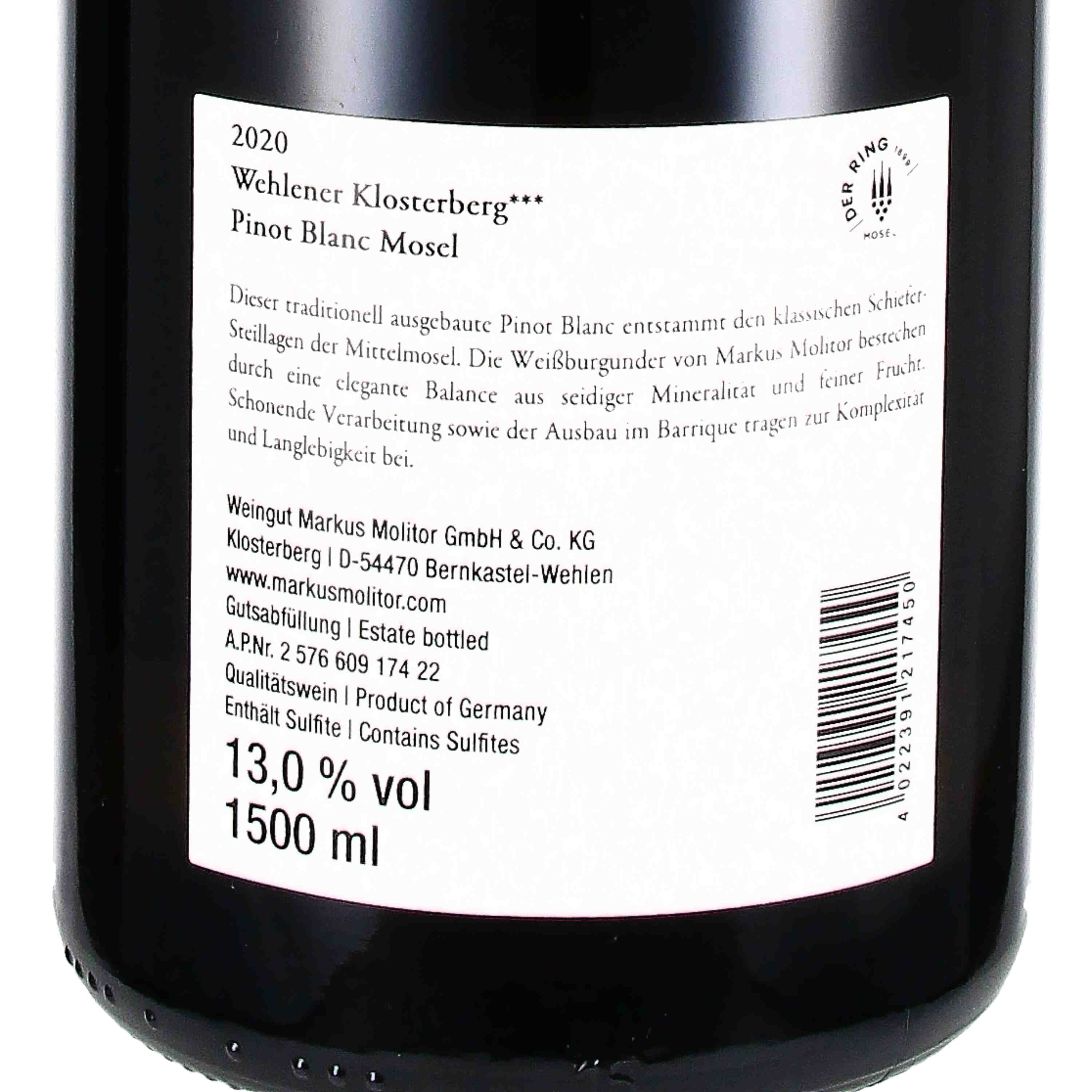 Pinot Blanc Wehlener Klosterberg  *** 2020 QbA - Magnum
