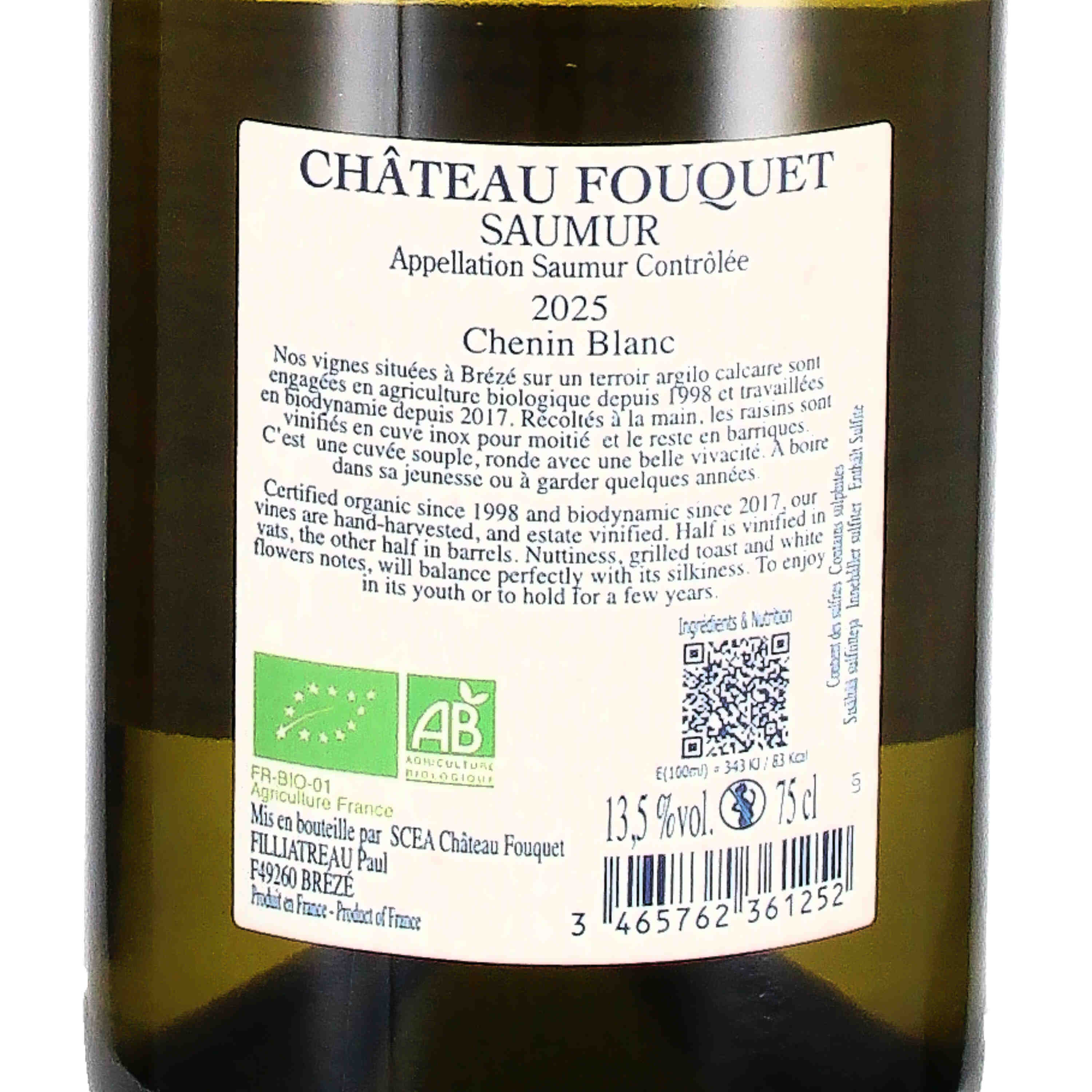 Château Fouquet Saumur blanc AOC 2025 (bio)