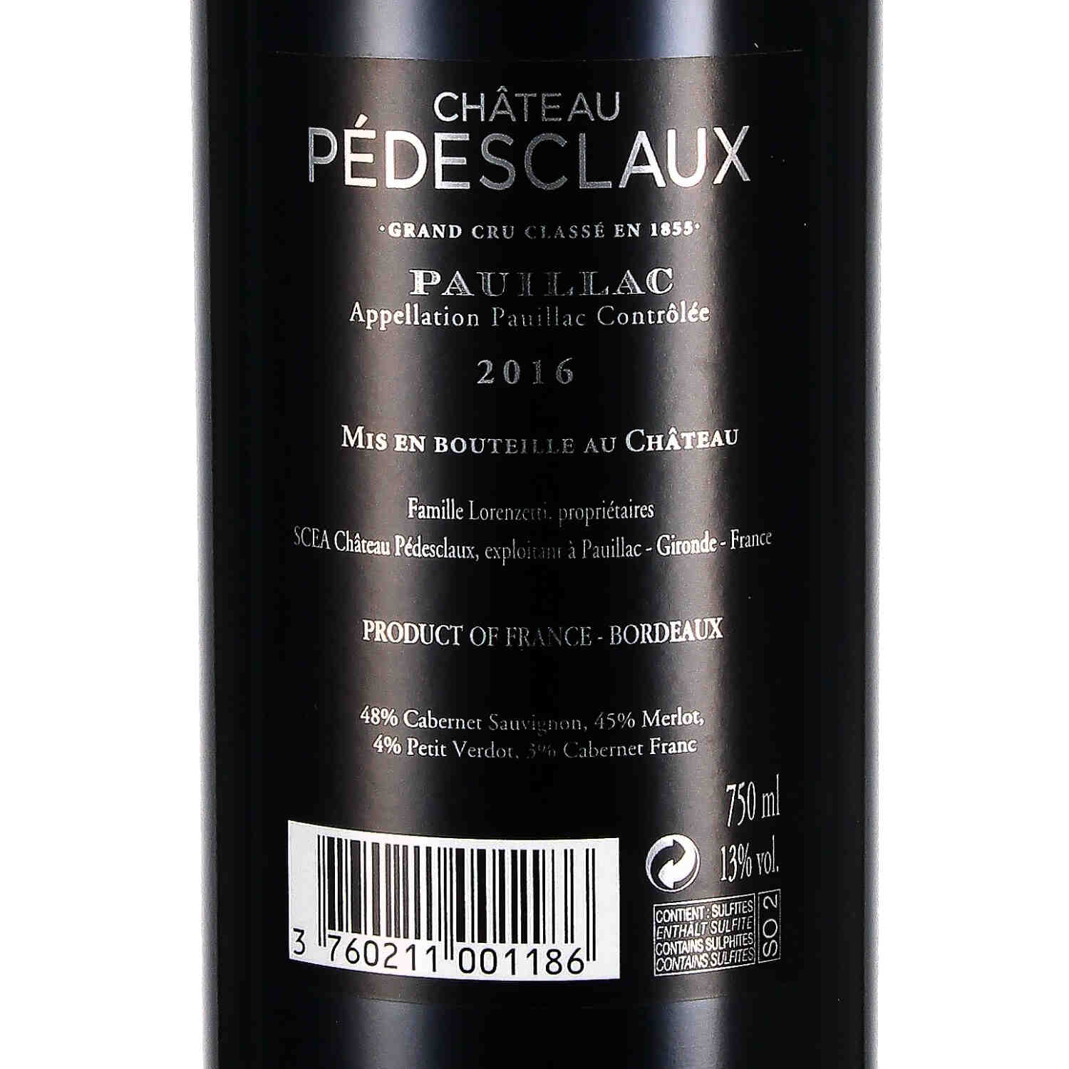 Château Pedesclaux Pauillac 5ème Cru Classé AOC rge 2016
