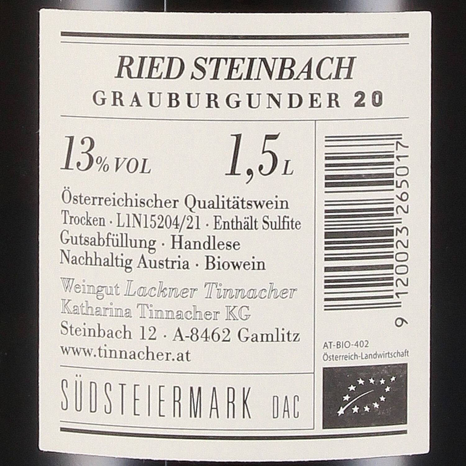 Grauburgunder Steinbach Erste STK Lage 2020, QW  (bio) - Magnum