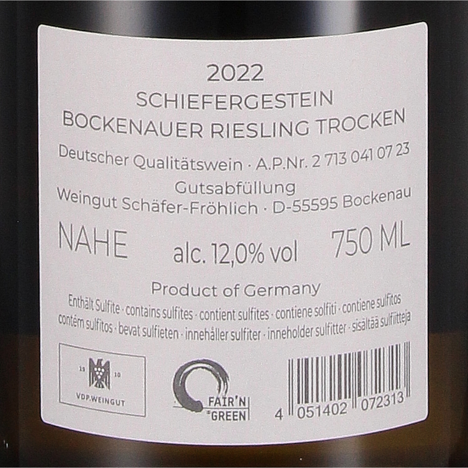 Riesling trocken Vom Schiefergestein 2022, Qw