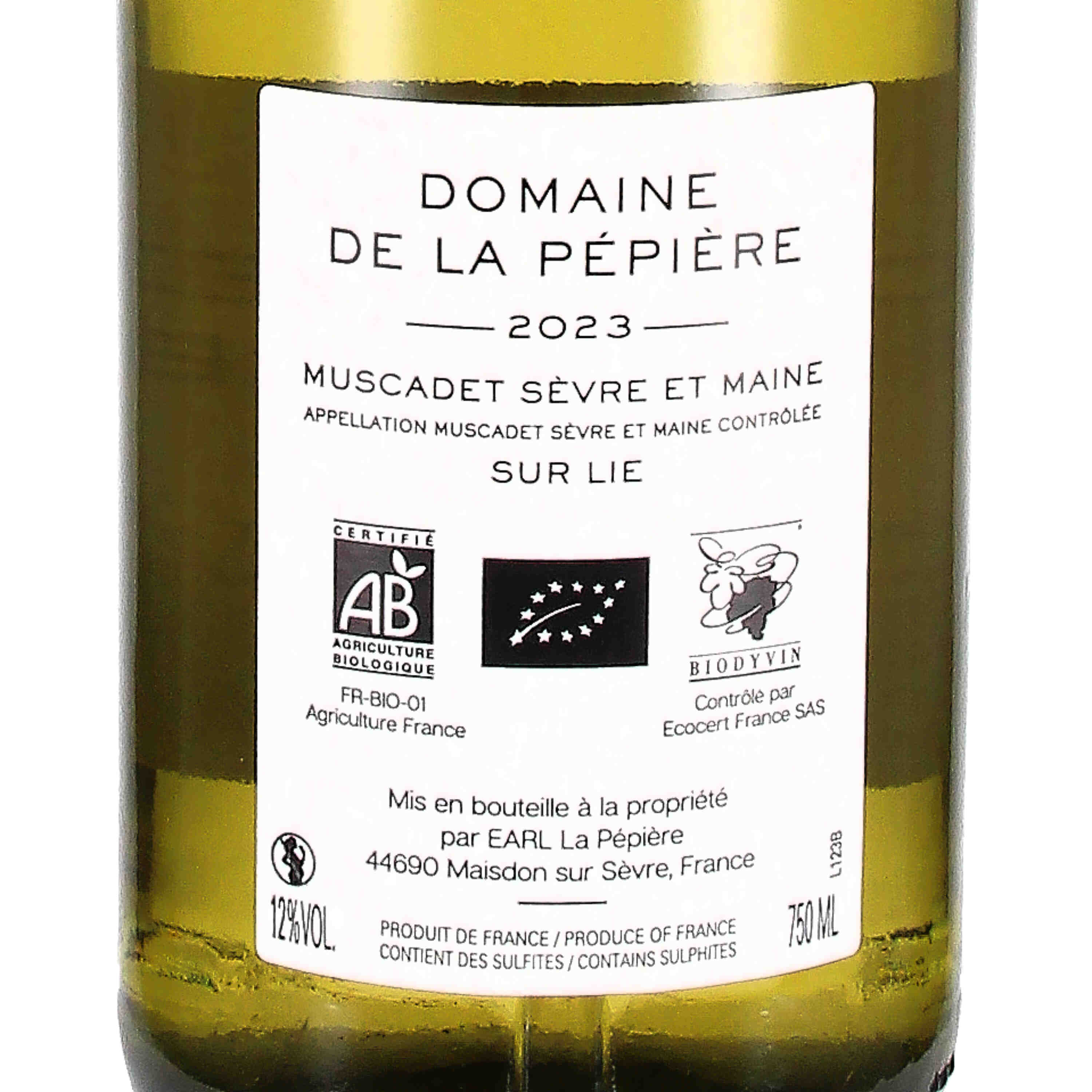 Muscadet Sèvre et Maine AOC sur lie  2023 (bio)