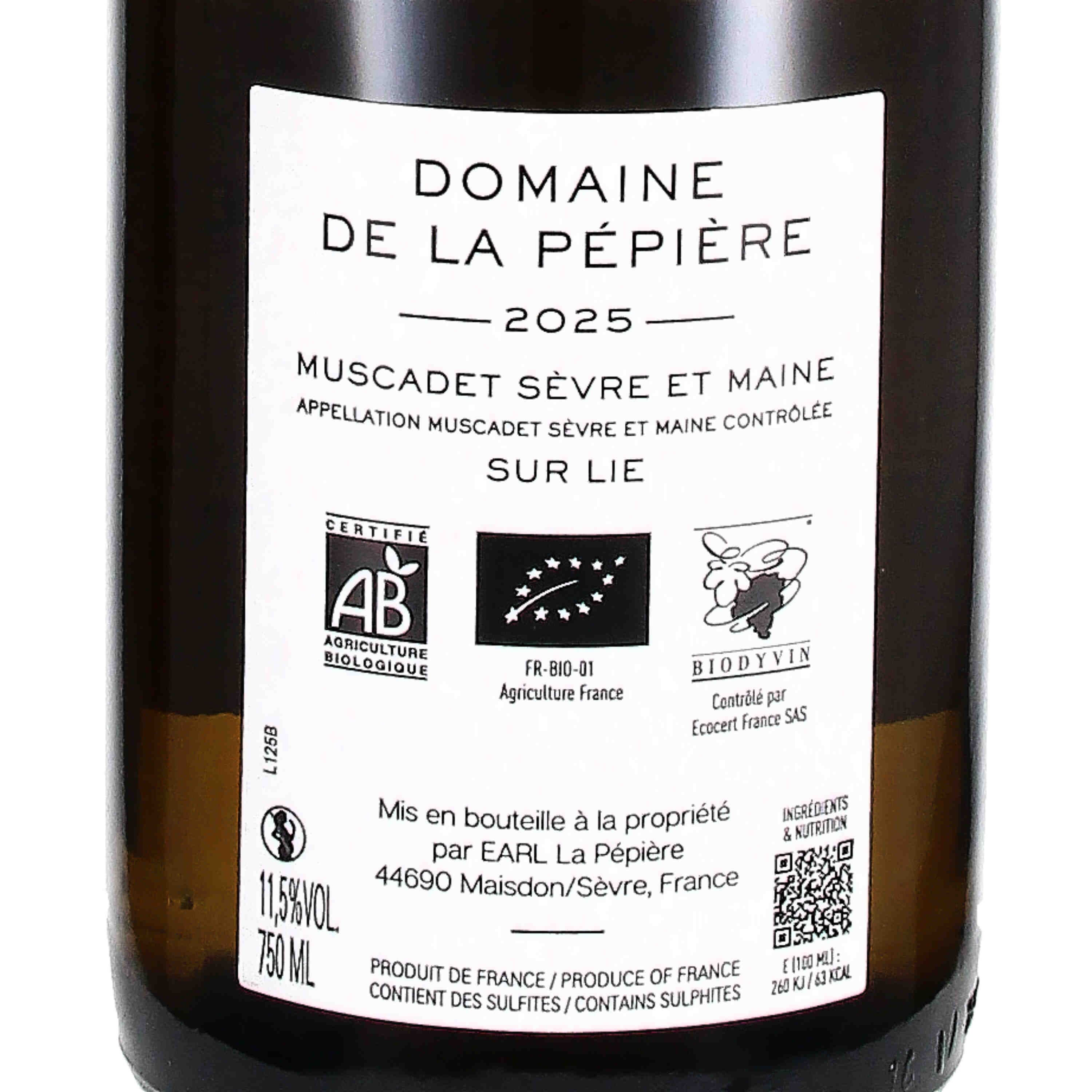 Muscadet Sèvre et Maine AOC sur lie  2025 (bio)
