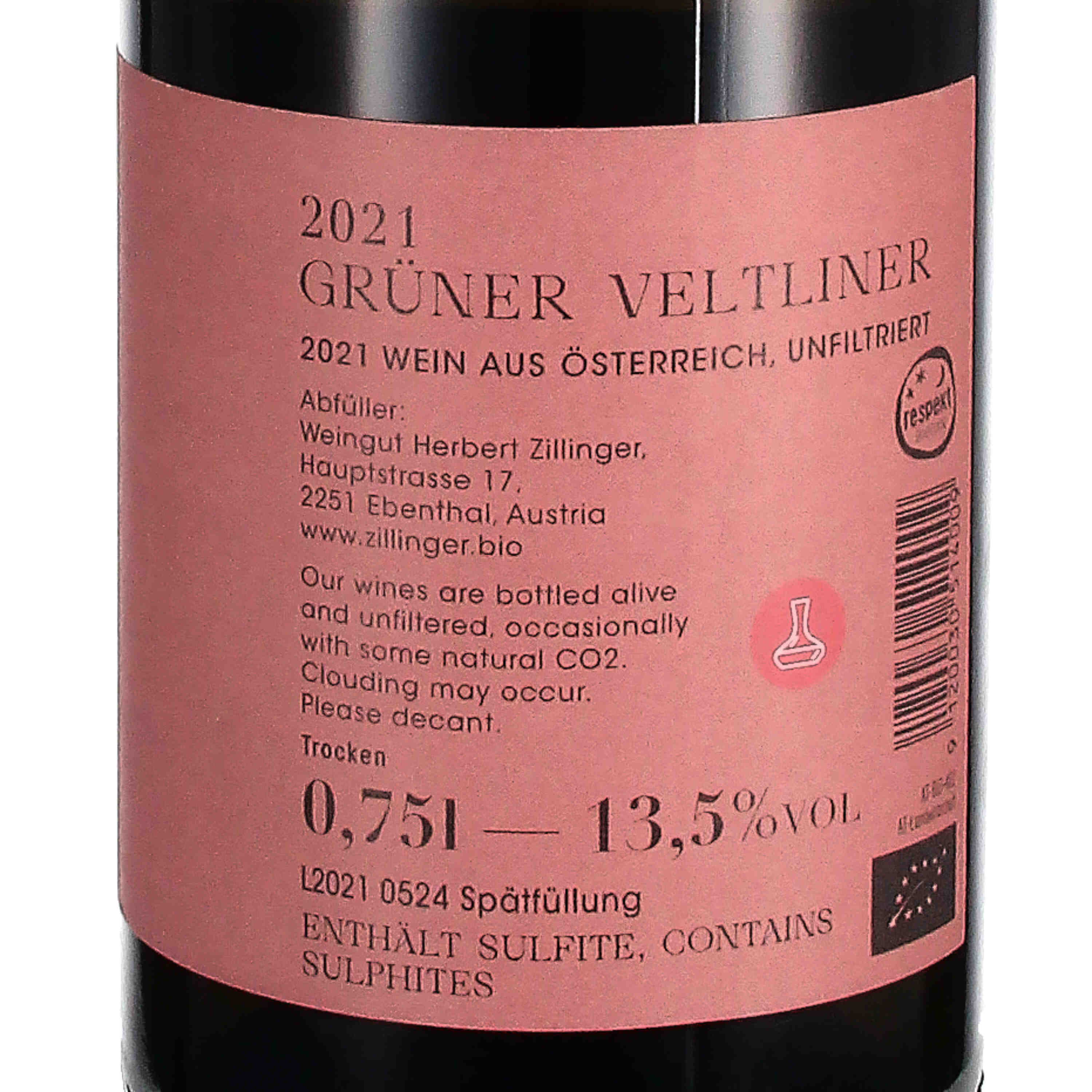 Grüner Veltliner ZILLINGER 2021 (bio) Spätfüllung