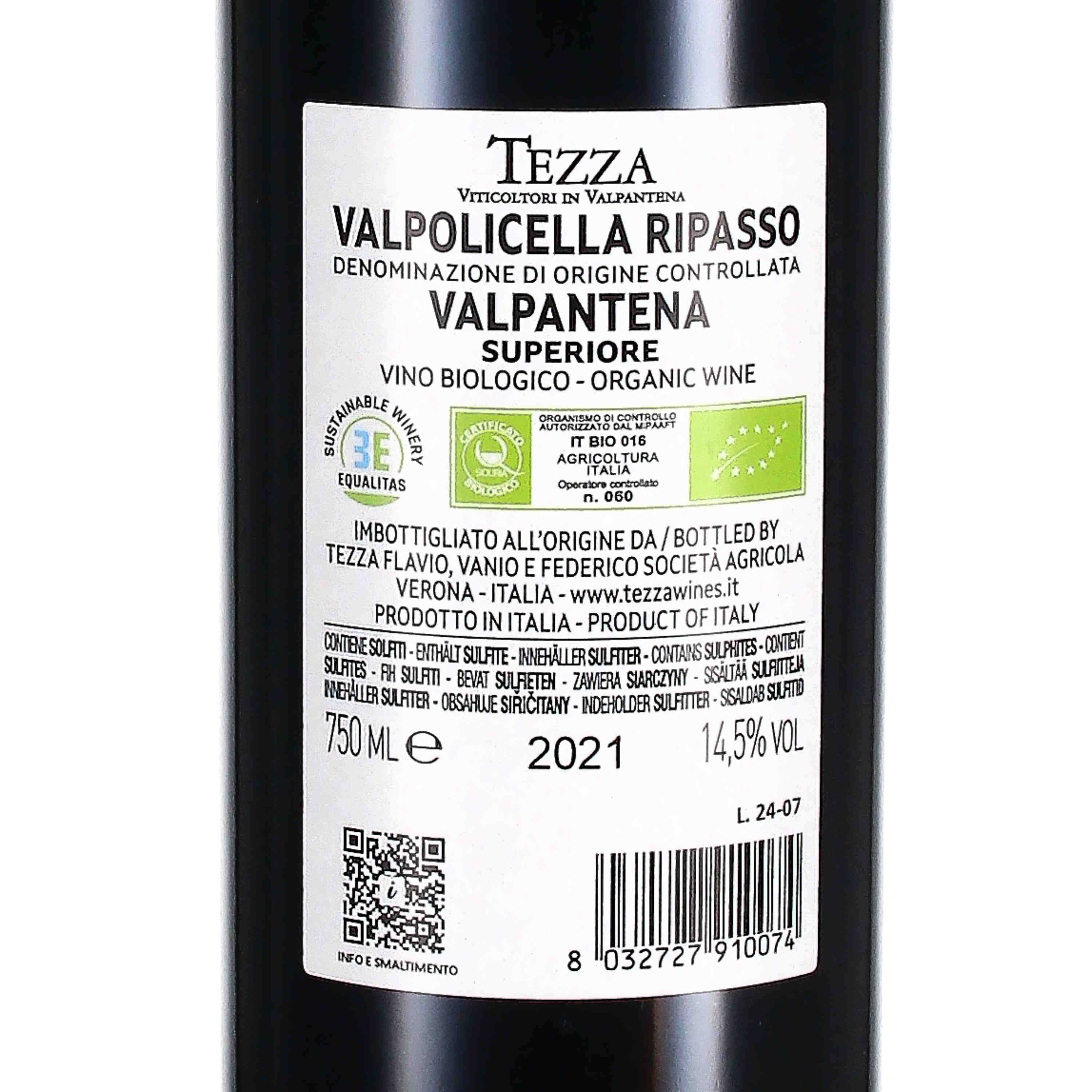Tezza Valpolicella Valpantena Ripasso Superiore DOC 2021  (bio)