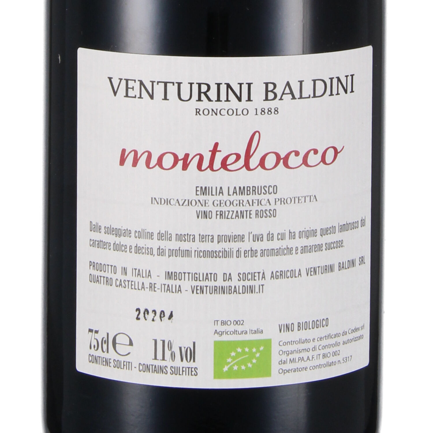 Montelocco Lambrusco frizzante Rosso semi-secco IGP Emilia (bio)