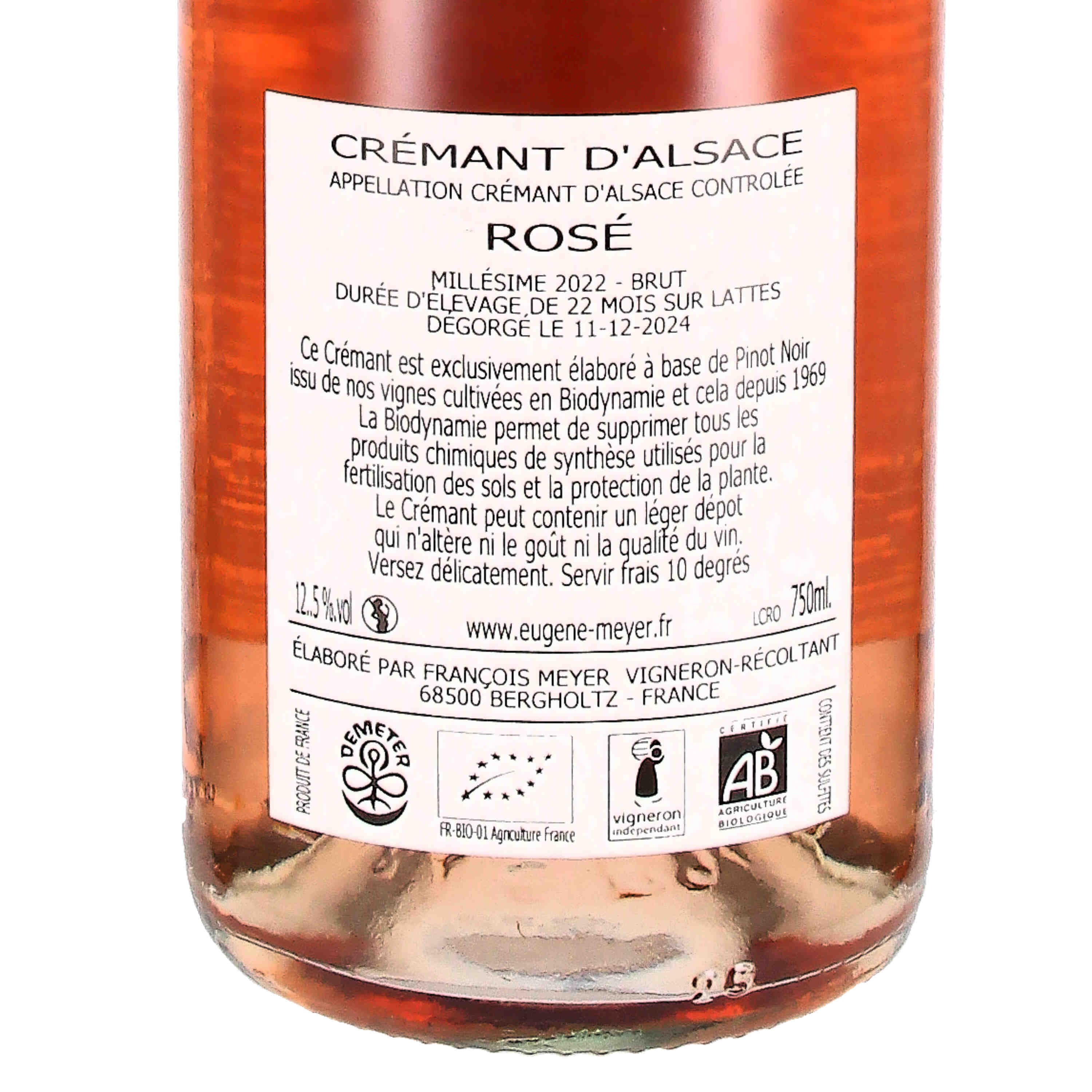 Crémant d'Alsace AOC Rosé Brut Millésime 2022 (bio)