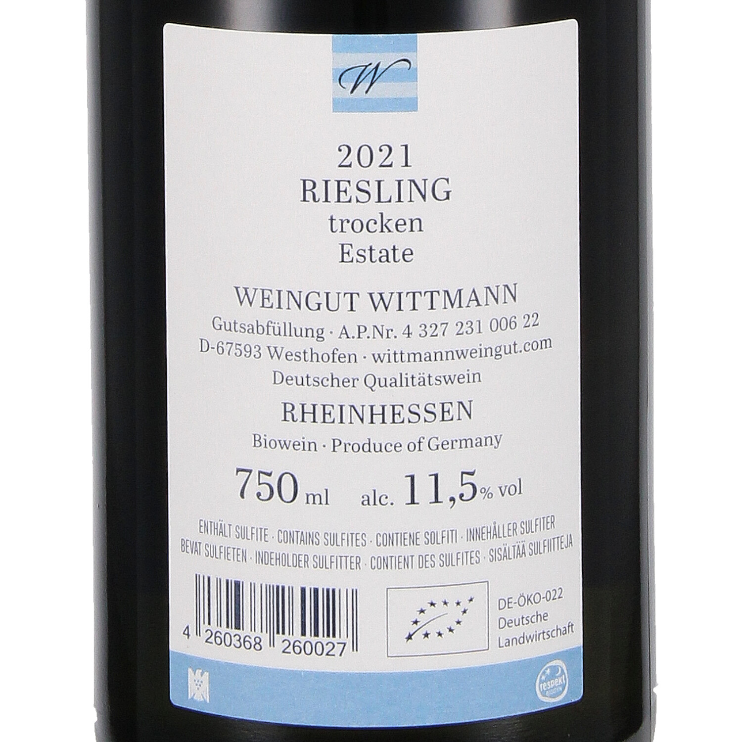 Wittmann Riesling trocken Estate 2021, QbA  (bio)