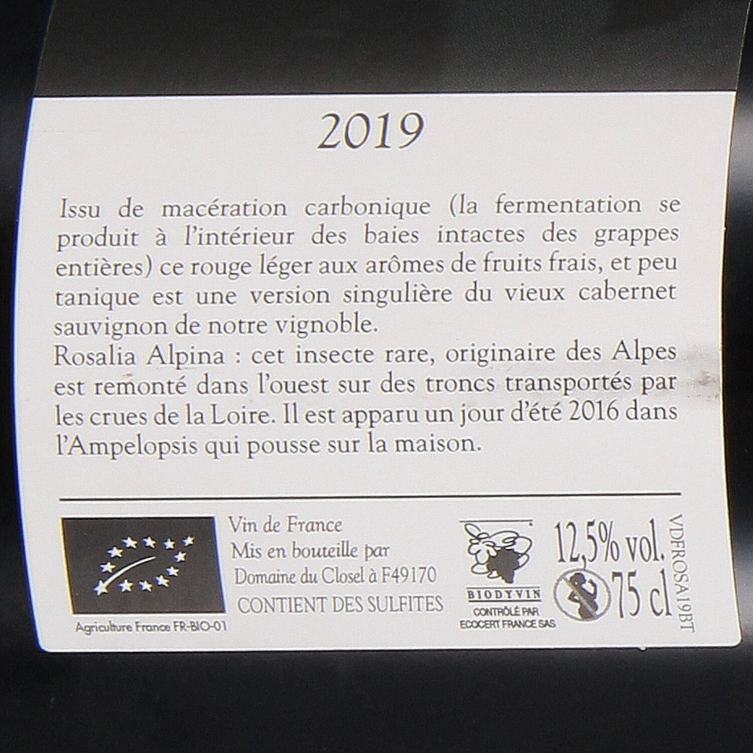 Cabernet Sauvignon Rosalia Vin de France 2019, (bio)