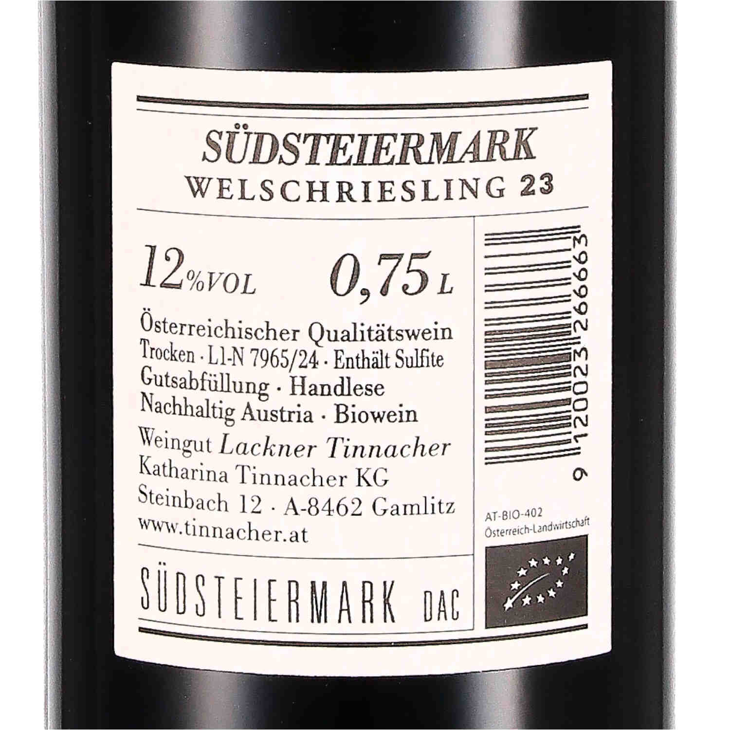 Welschriesling Südsteiermark DAC 2023, Qualitätswein (Bio)
