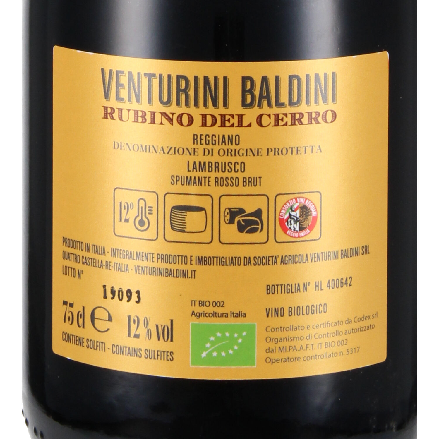 Rubino del Cerro Lambrusco Spumante Rosso brut DOP Reggiano (bio)  - SSV 25%