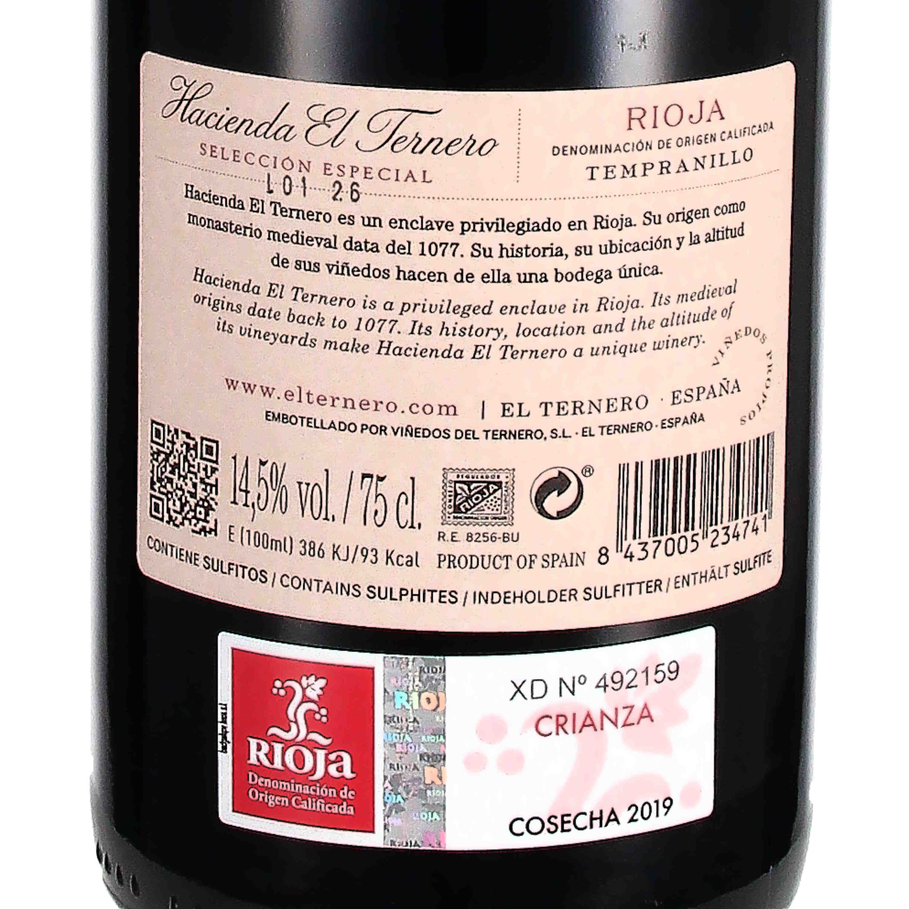 el Ternero Crianza Selección Rioja D.O.Ca 2019