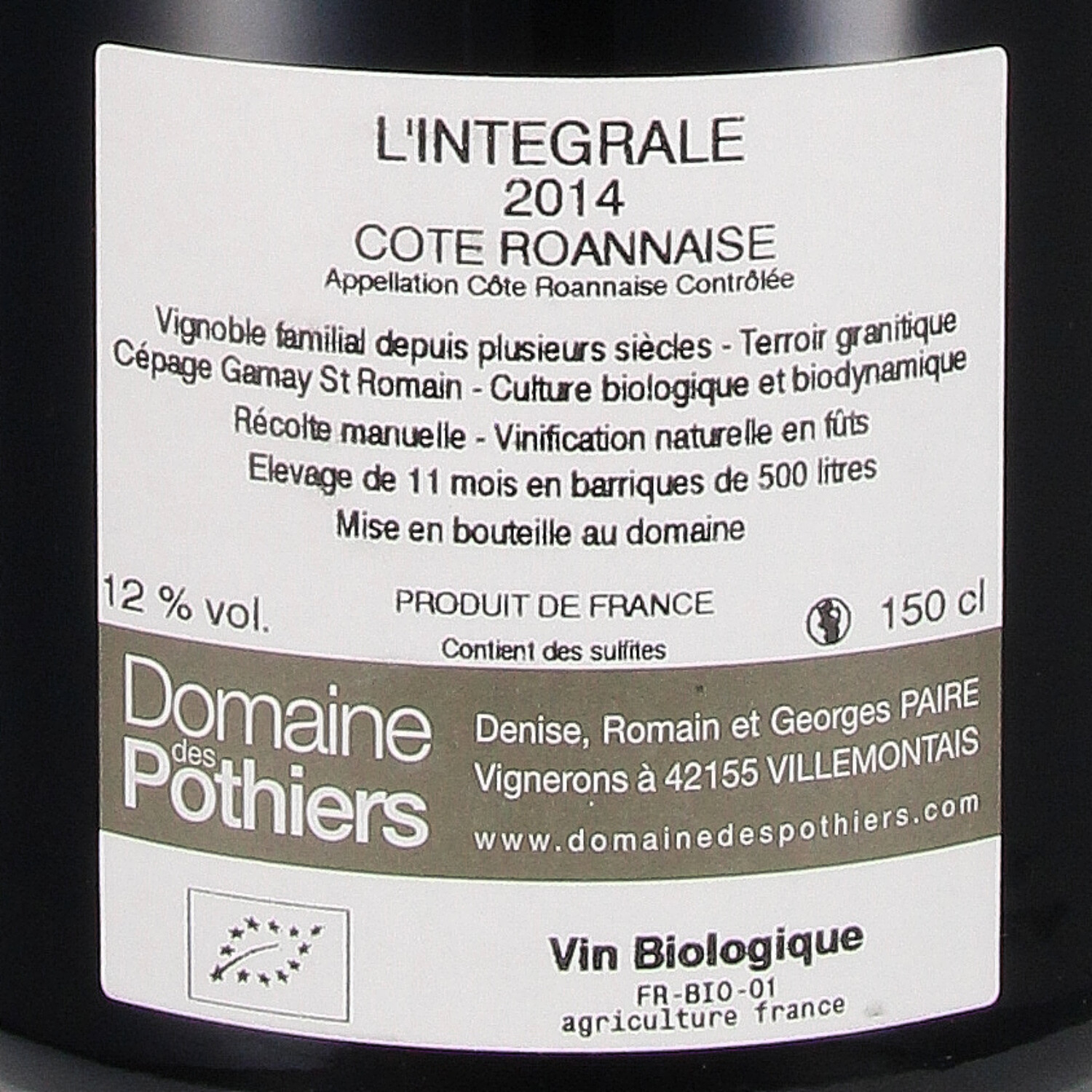 L'integrale Gamay Saint Romain Côte Roannaise AOC 2014 (bio) - Magnum