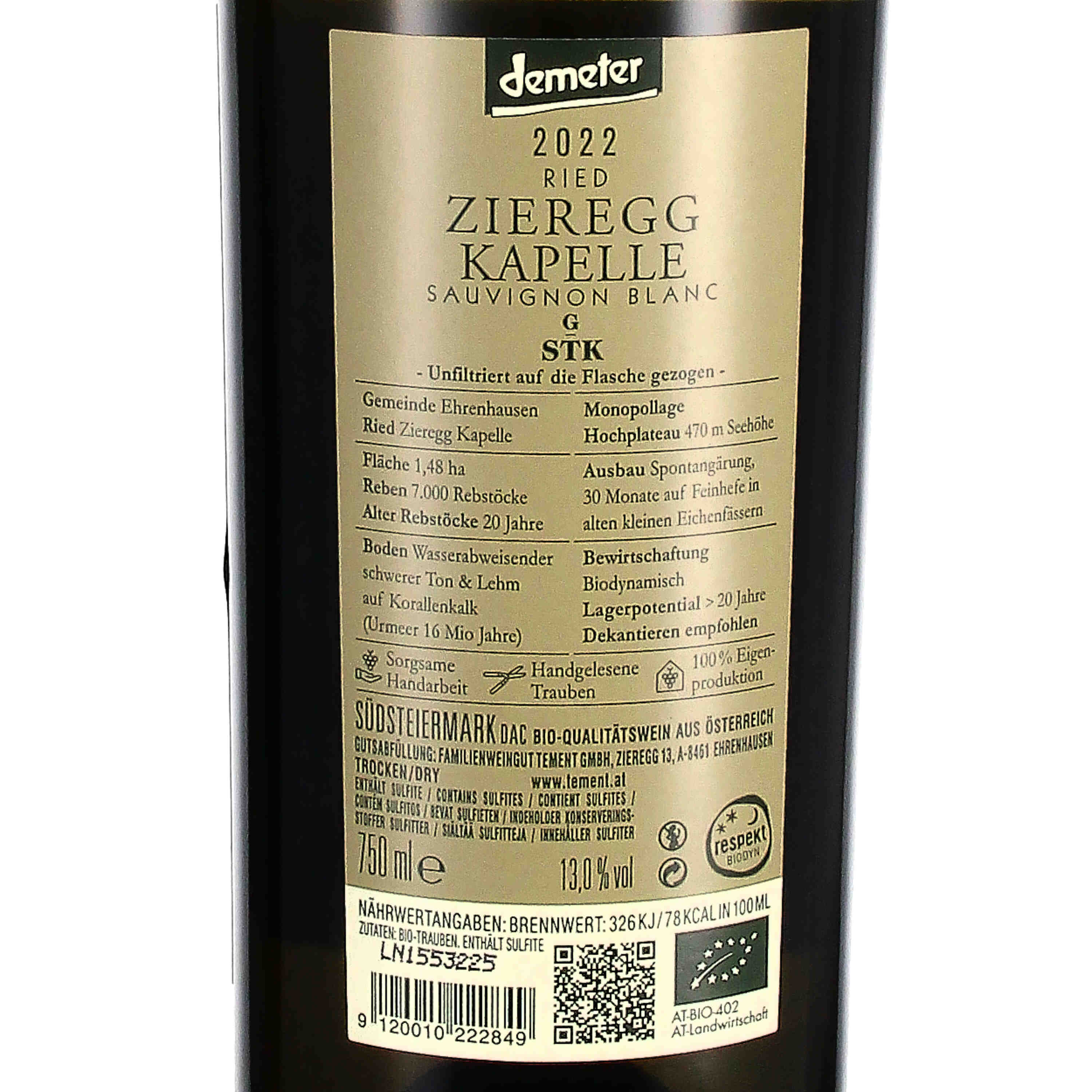 Sauvignon Blanc Ried Zieregg Kapelle Große STK Lage Südsteiermark DAC 2022 (bio)