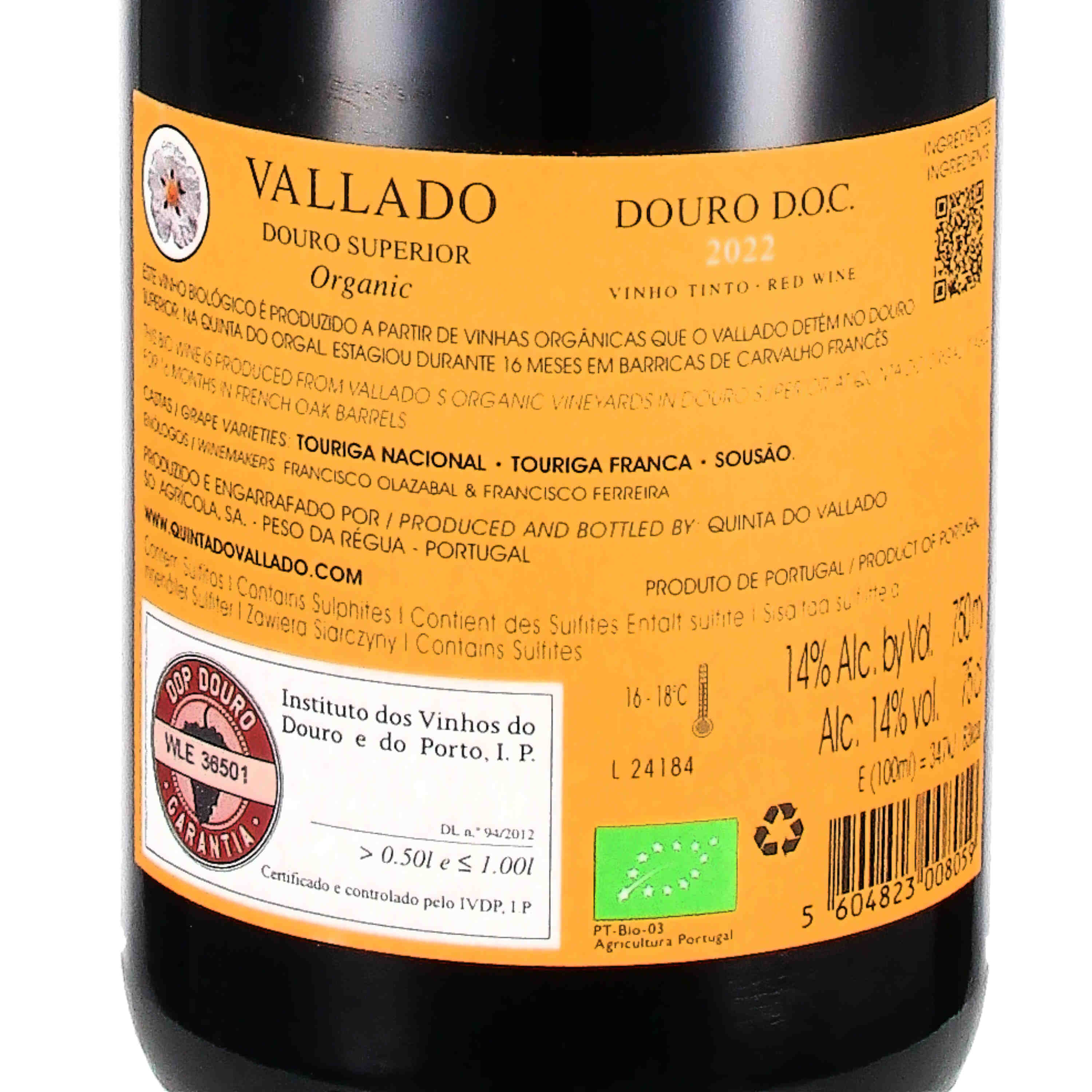 Vallado Douro tinto Superior DOC 2022  (bio)