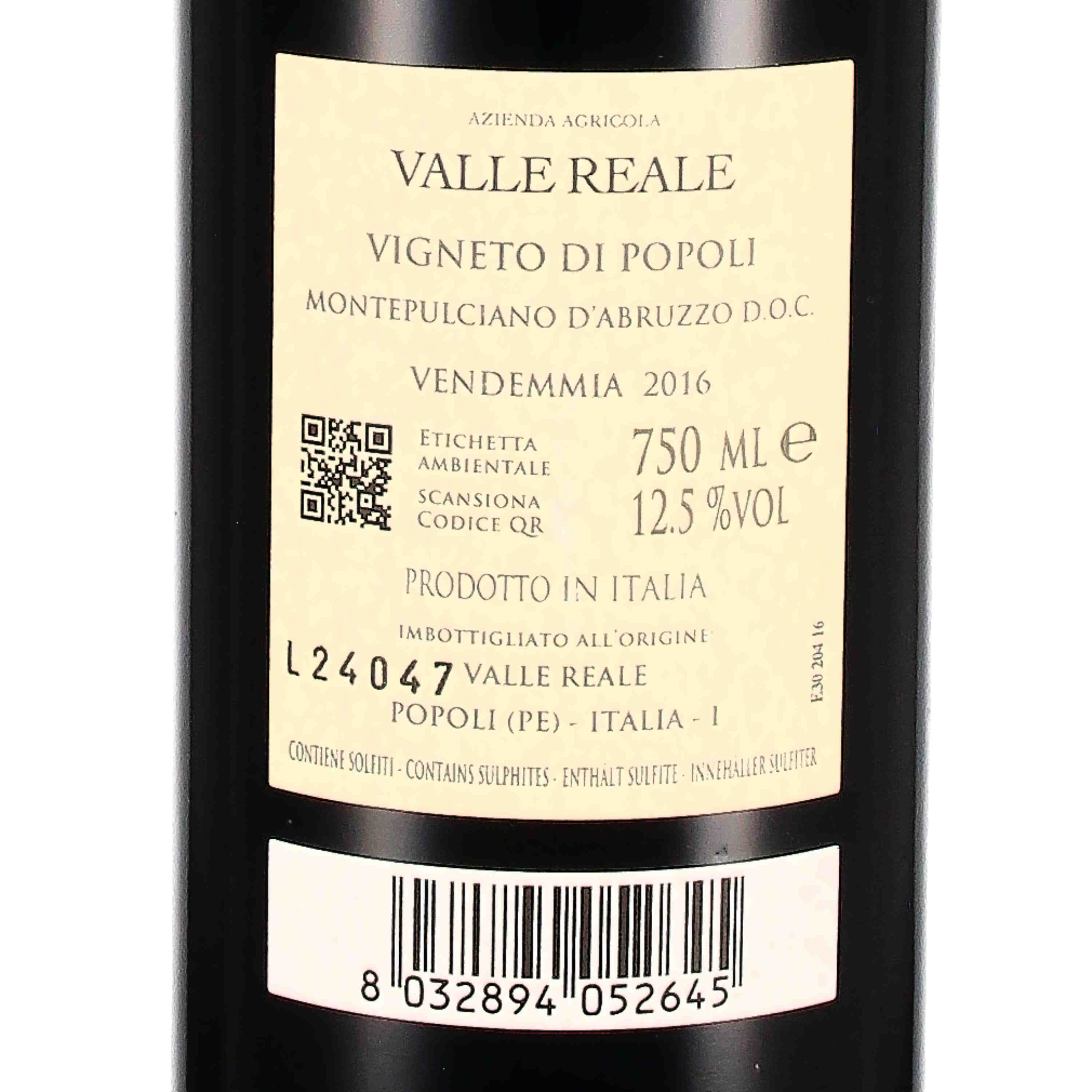 Montepulciano d'Abruzzo DOC "Vigneto di Popoli" 2016 (bio)