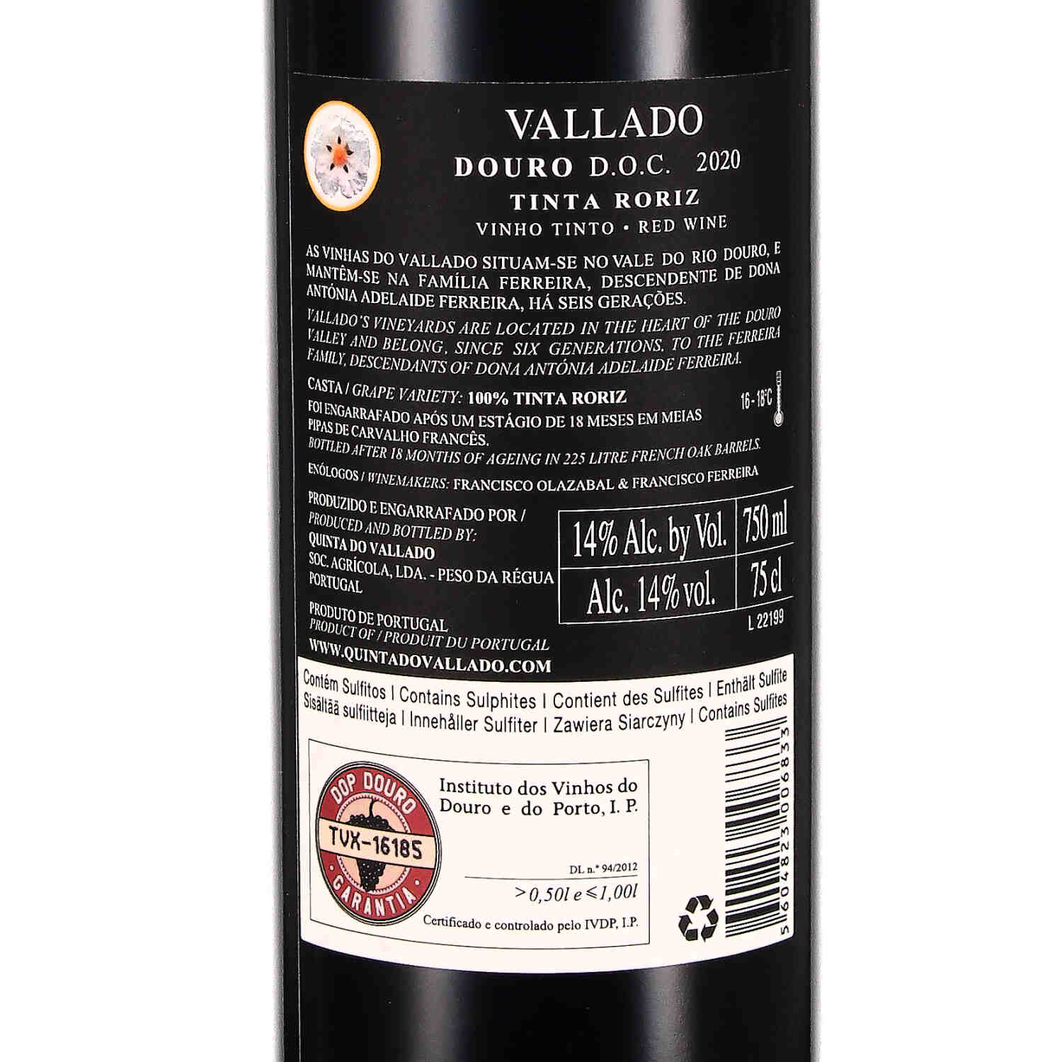 Vallado Douro Tinta Roriz  DOC 2020  (bio)