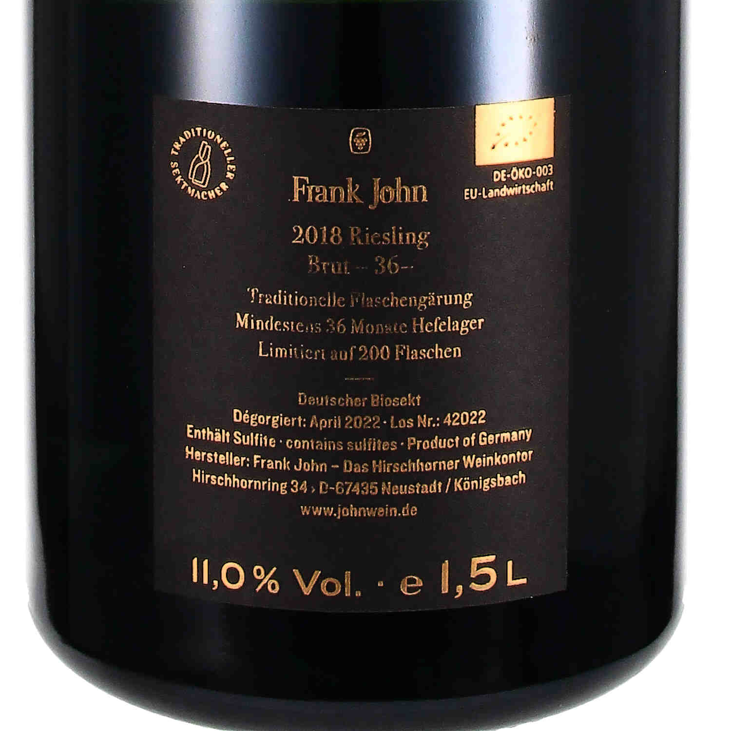Riesling brut - 36 -, Sekt b.A.Pfalz  2018 (bio) - Magnum