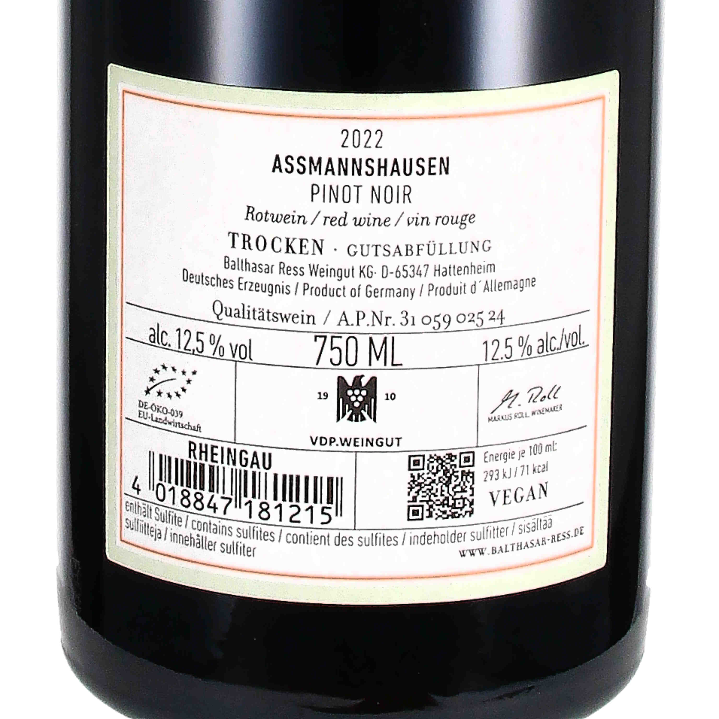 Pinot Noir Assmannshausen, QW 2022 (bio)