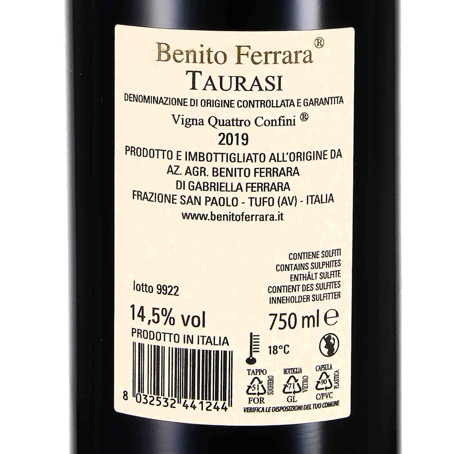 Taurasi DOCG Vigna Quattro Confini 2019