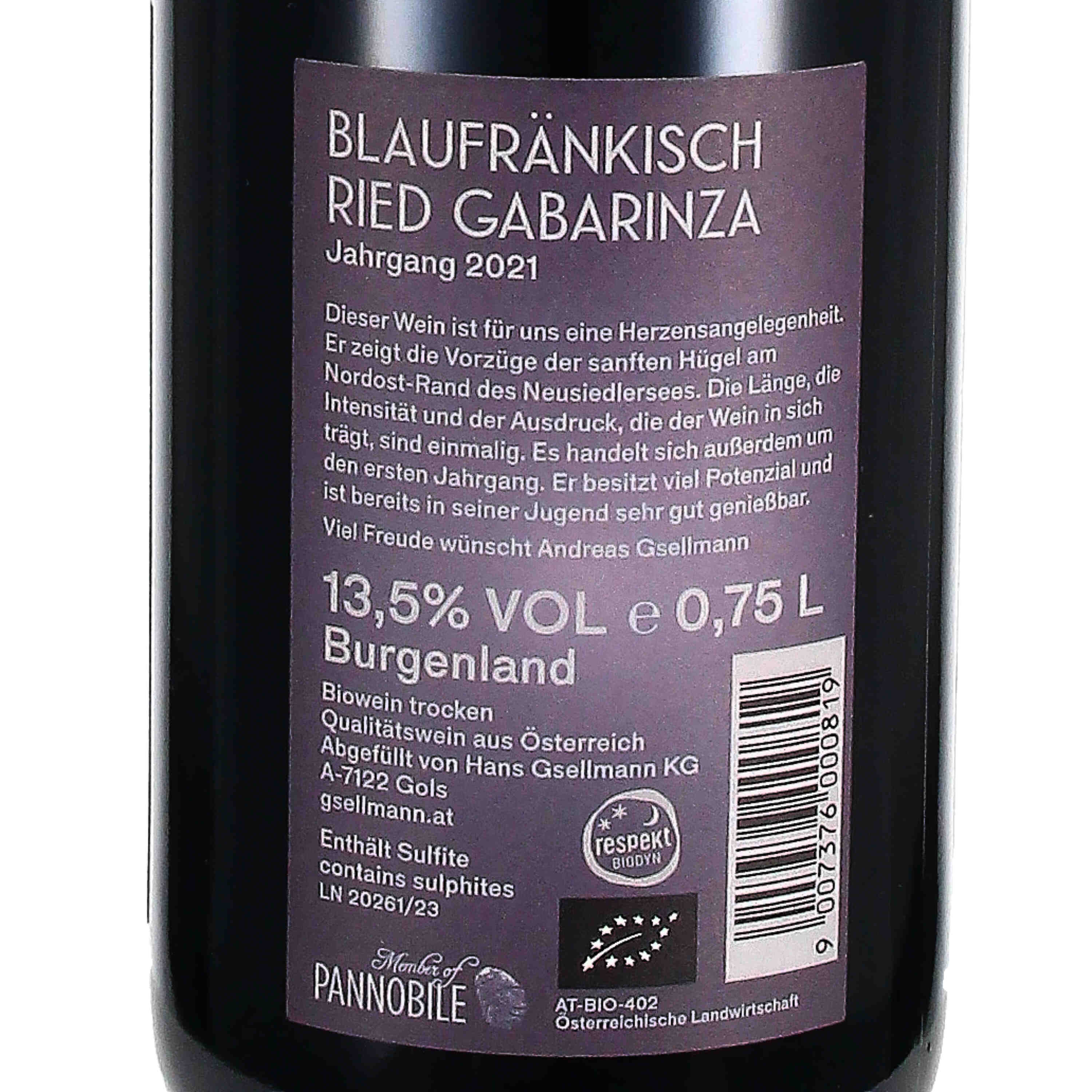 Blaufränkisch Ried Gabarinza 2021 (bio)