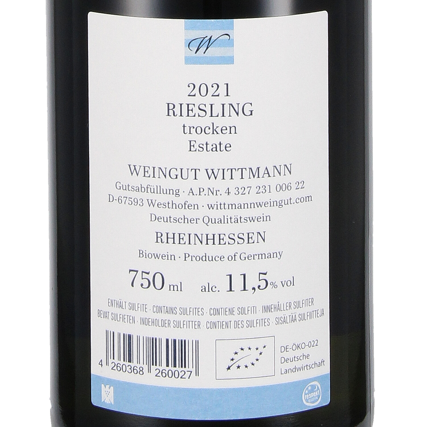Wittmann Riesling trocken Estate 2021, QbA  (bio)