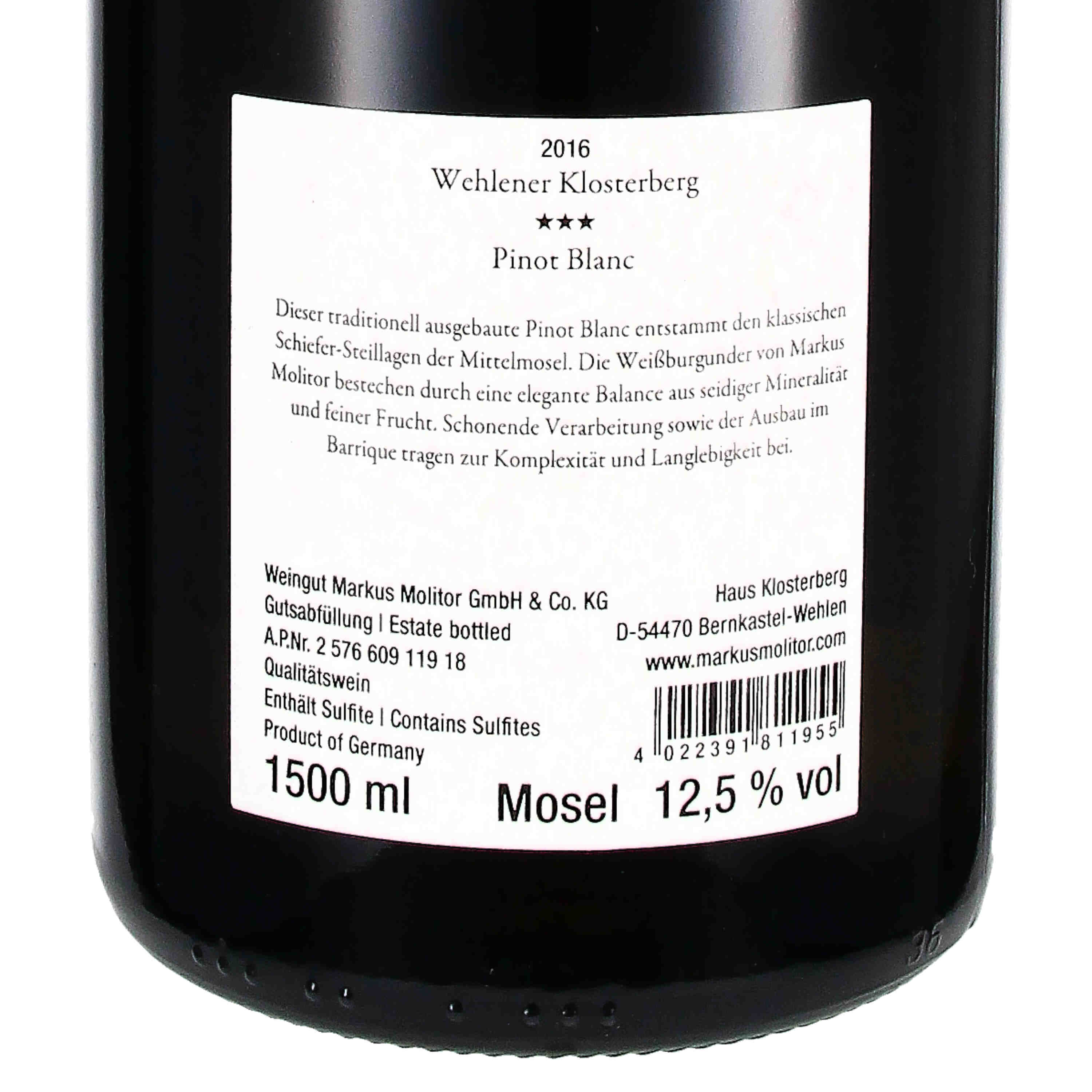 Pinot Blanc Wehlener Klosterberg  *** 2016 QbA - Magnum