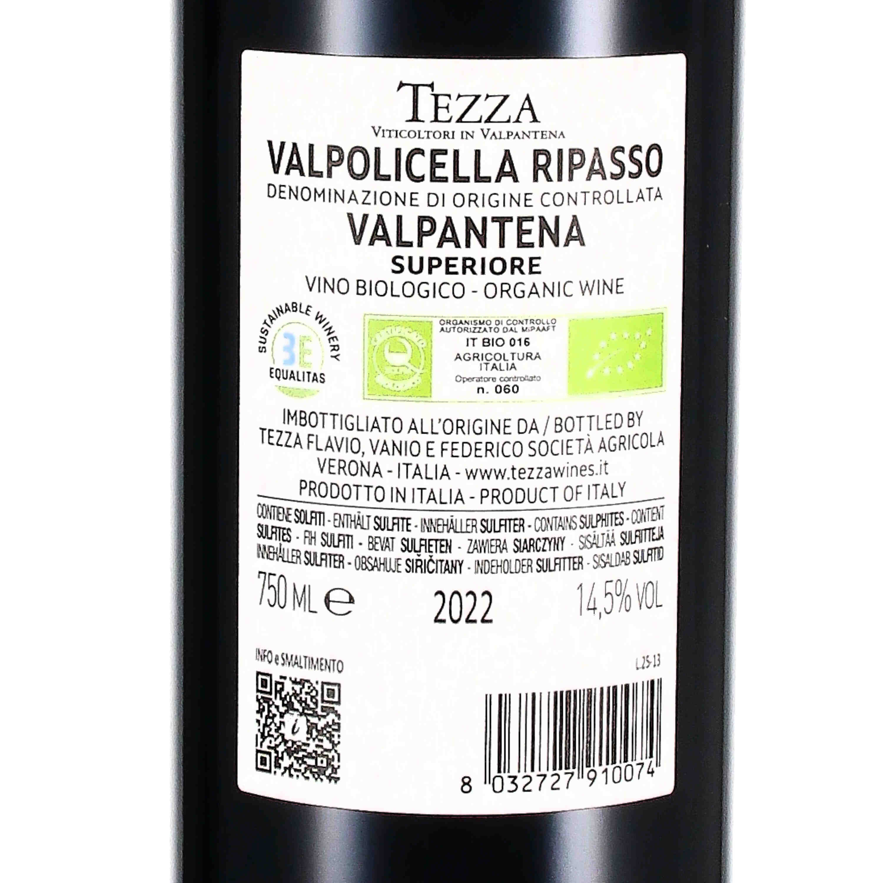 Tezza Valpolicella Valpantena Ripasso Superiore DOC 2022  (bio)