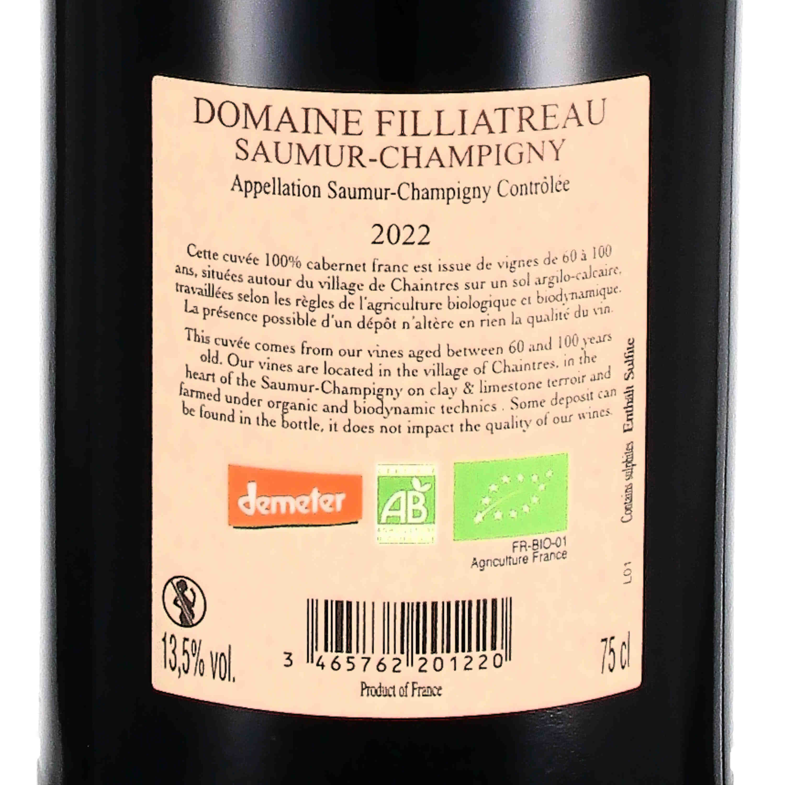 Saumur Champigny Vielles Vignes 2022 (bio)