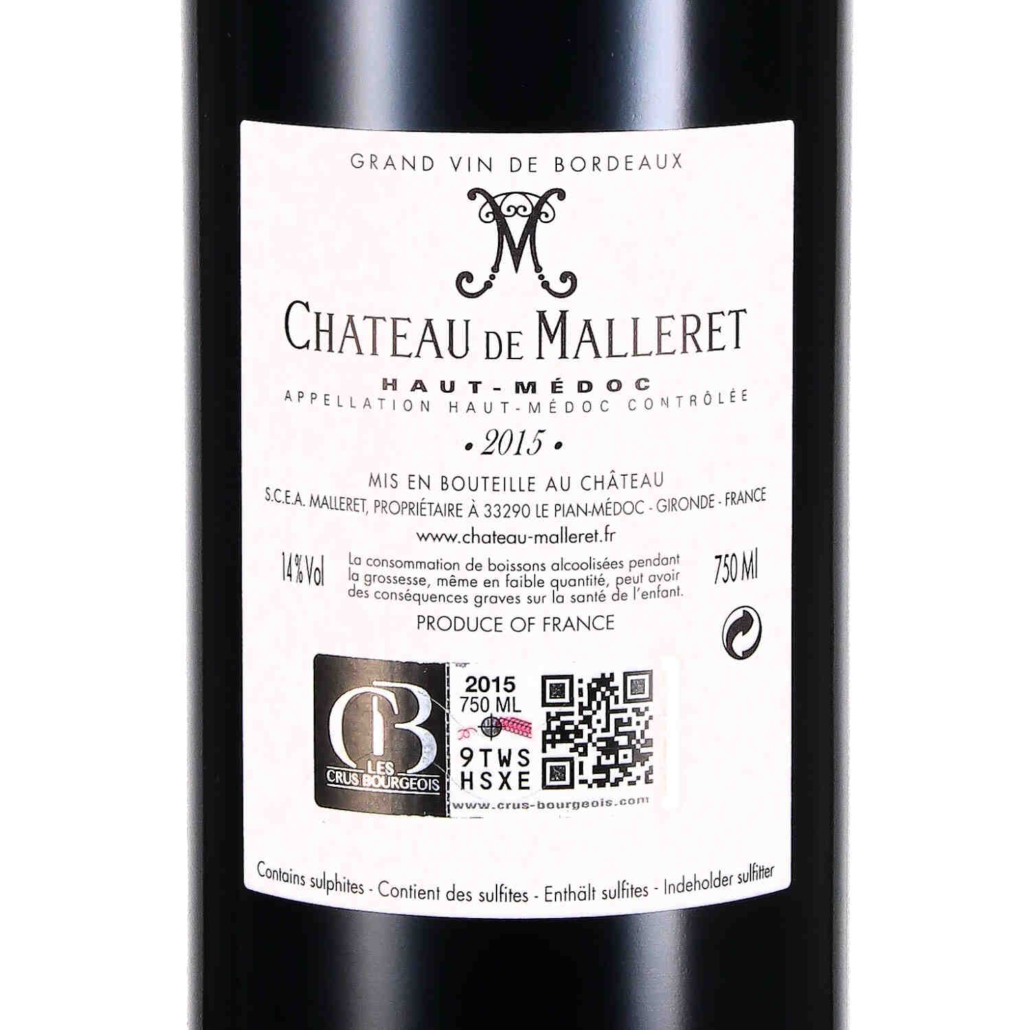 Château de Malleret Cru Bourgeois Haut-Médoc AOC 2015