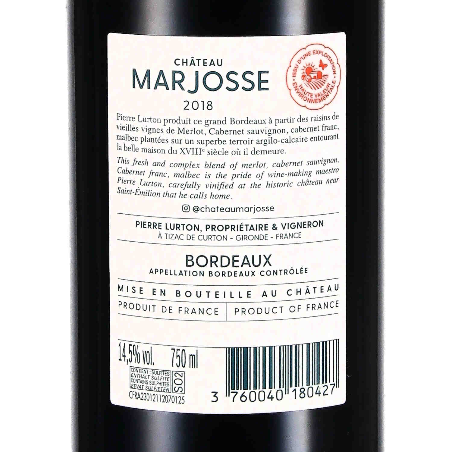 Château Marjosse Bordeaux rouge AOC 2018